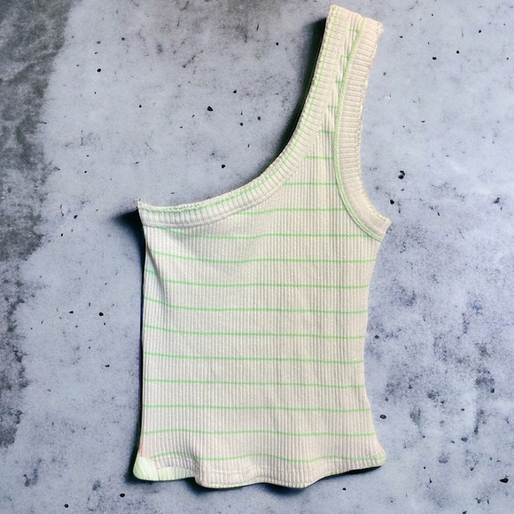 ⚪️ Urban outfitters  green strip one shoulder top - Picture 2 of 2